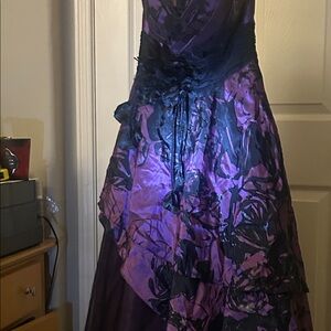 Purple & Black Strapless Satin Evening Dress